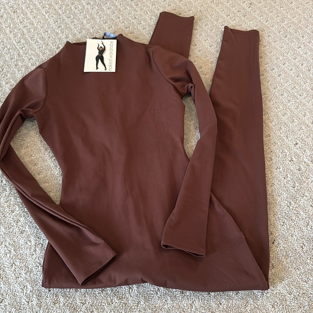 Naked Wardrobe long sleeve mock neck jumpsuit NWT